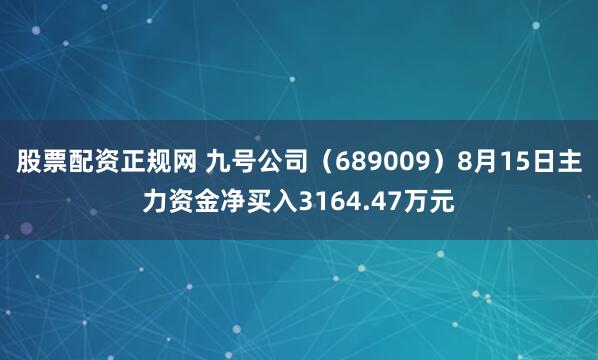 股票配资正规网 九号公司（689009）8月15日主力资金净买入3164.47万元